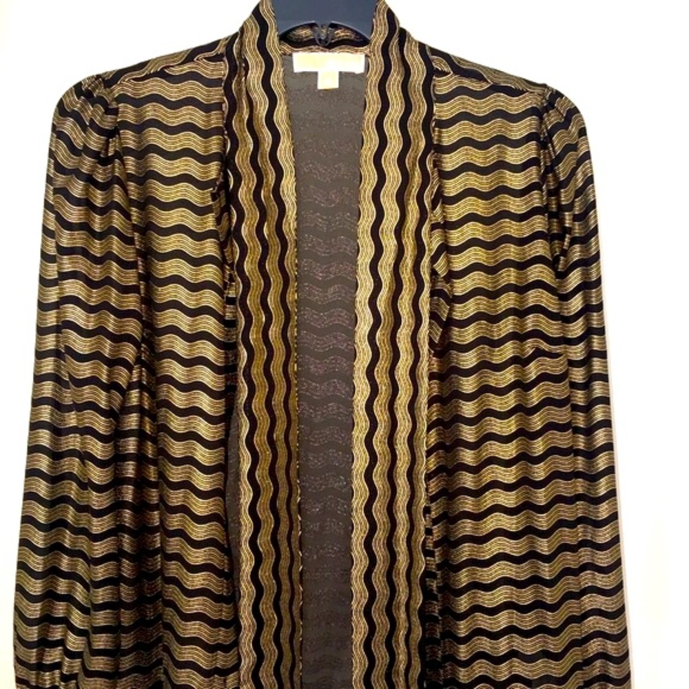 MICHAEL Michael Kors Button Down Shirt Gold on Black Long Sleeves Collars NWOT